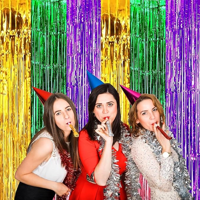 4P Metallic Foil Fringe Tinsel Table Skirts - Image 4