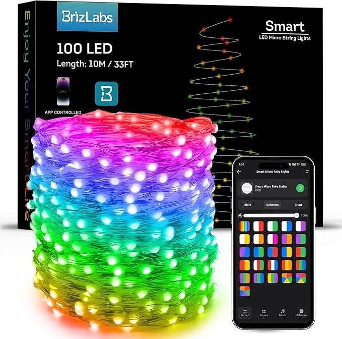 BrizLabs Smart Fairy Lights, 33ft 100 LED Color Changing Fairy Lights Work by BrizLabs