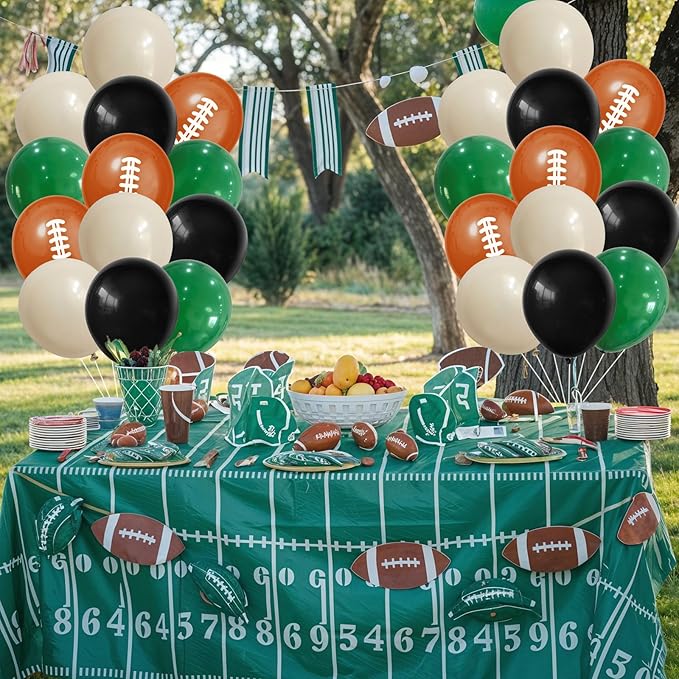 Football Balloons, 12 Inch Dark Green Black White Sand - Image 5