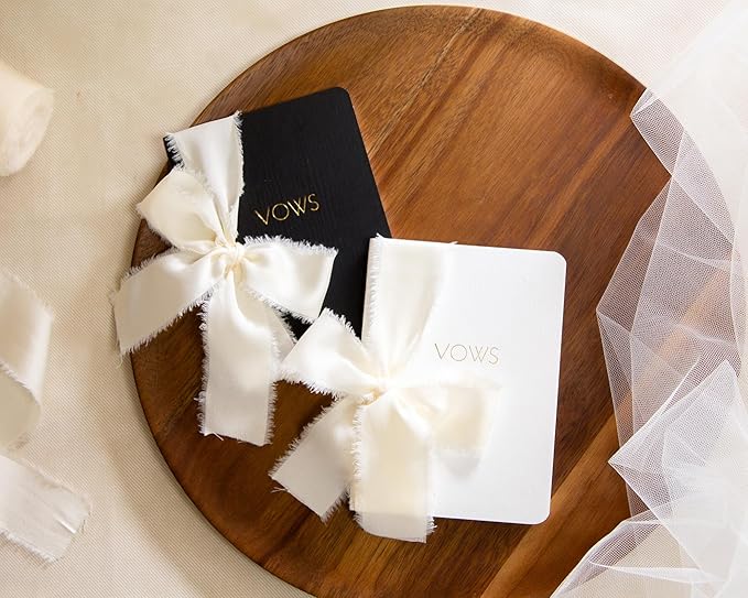 Black White Embossed Slim Vow Books w/Ribbon - Image 2