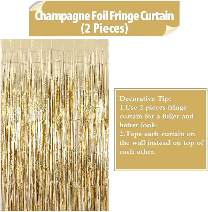 2 Pack Champagne Fringe Curtains Foil Shiny Fringe Backdrop Tinsel Door - Image 7