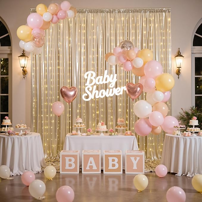 PartyVillage 10x10FT Champagne Gold Sequin Backdrop Curtain - Image 3