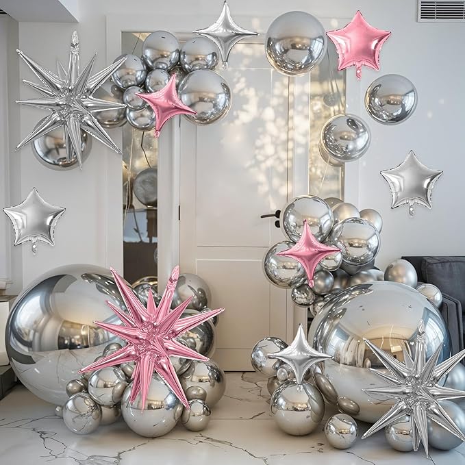 Pink Silver Star Balloon - Image 5