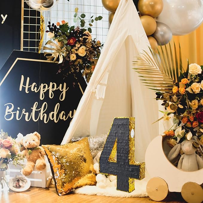 PCFING 20 Inch Number 4 Piñata Gold Black - Image 6