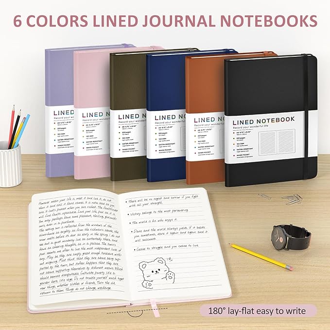 Lined Journal Notebook for Women Men, 200 Pages A5 Hardcover Leather Journals - Image 6