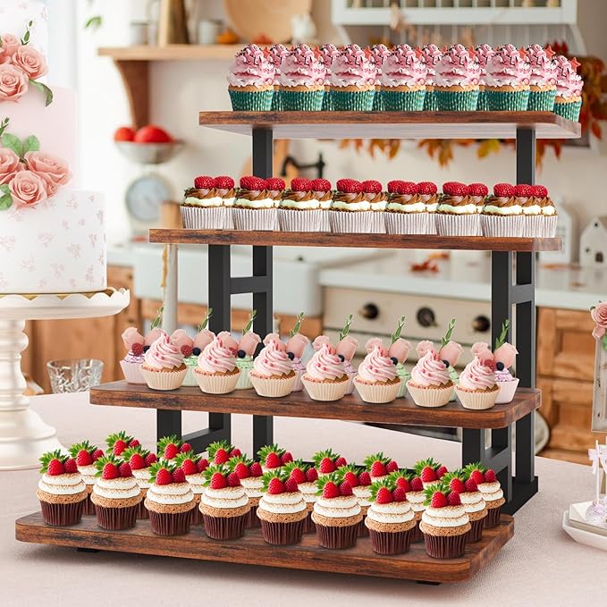 Cupcake Stand for 50 Cupcakes, 4 Tier Wooden Risers Display Stands Stepped - Image 3