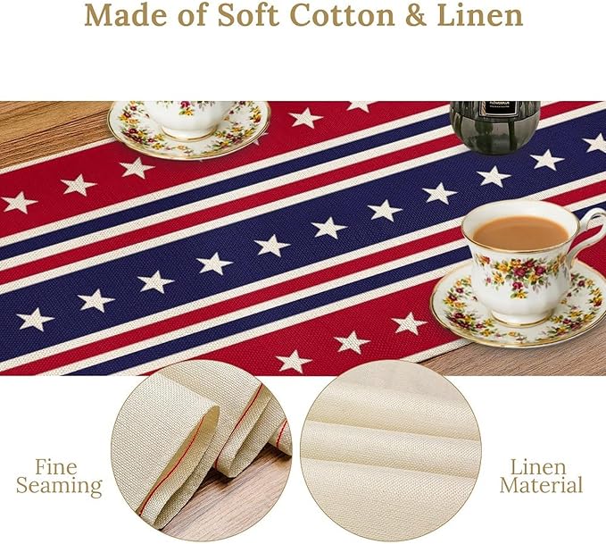 4th of July Table Runner, USA Flag Stars Stripes American Independence Day Red - Image 6
