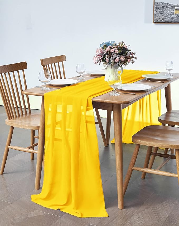 2 Pack 10Ft Chiffon Yellow Table Runner Sheer 29x120 Inch - Image 5