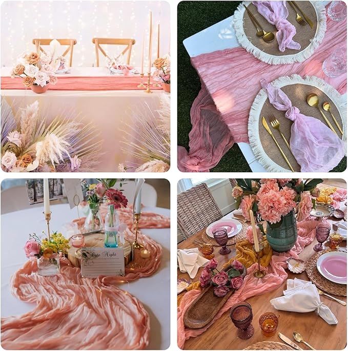 Sioloc 10 Pack Peach Coral Cheesecloth Table Runner Fall Autumn Decor - Image 5
