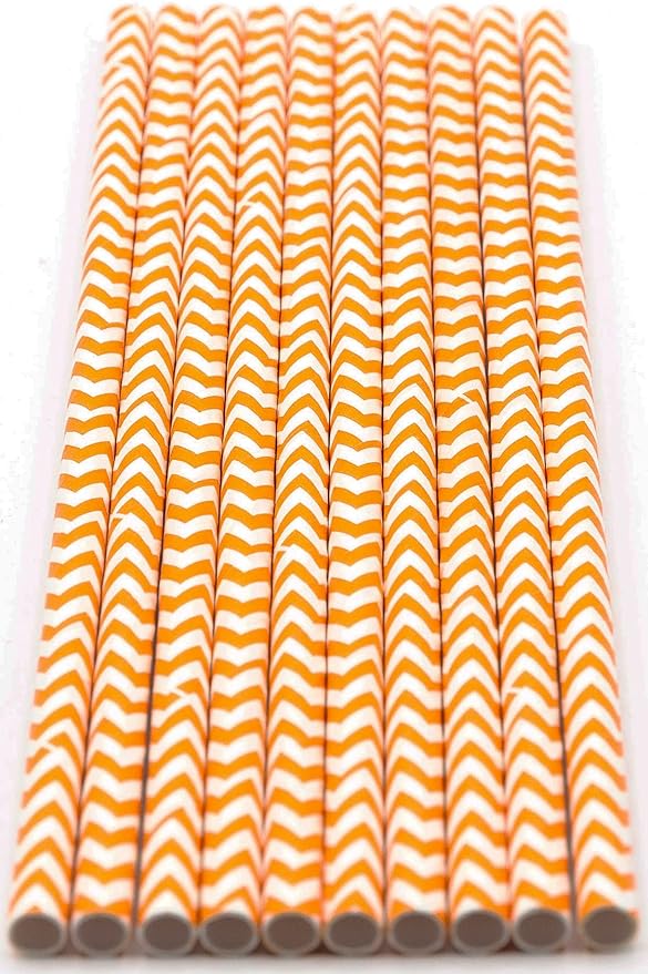Pack of 900 Orange Chevron Biodegradable 4-Ply Paper Drinking Straws - Image 2