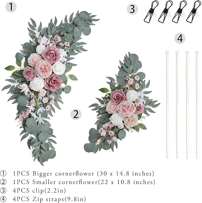 ponatia Small Wedding Arch Flowers, Artificial Dusty Rose Flowers - Image 3