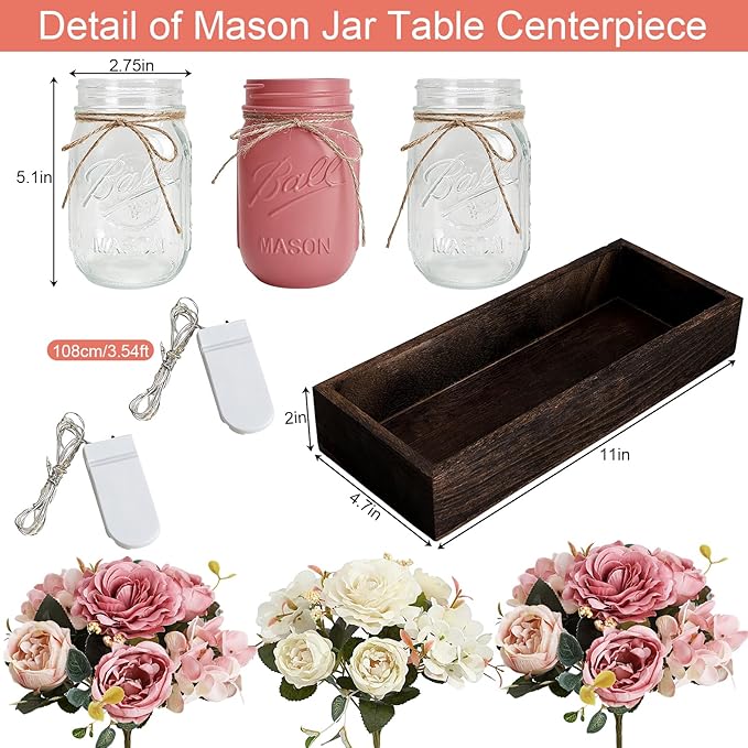 Mason Jar Lights Centerpiece for Table, Mason Jar Centerpiece Decor for Dining - Image 2