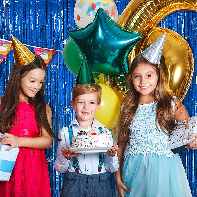 Tinsel Curtain Party Backdrop Blue Birthday Decorations 5 Packs Glitter Foil - Image 2