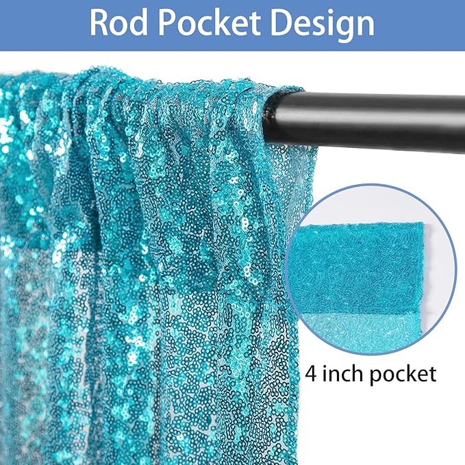 Hahuho Turquoise Sequin Backdrop Curtain, Party Decoration（4 Panels, 2FT x 8FT - Image 2