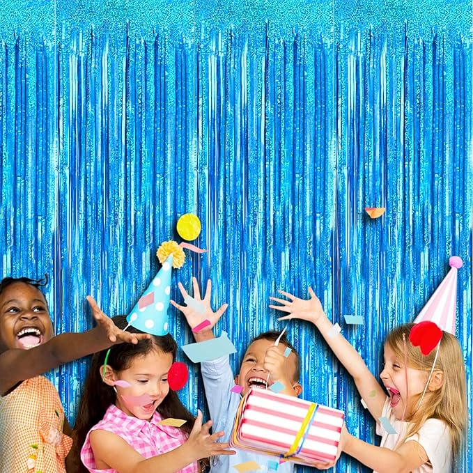 4 Pack Light Blue Tinsel Foil Fringe Curtain Backdrop, 3.28Ft x 8.2Ft Metallic - Image 4