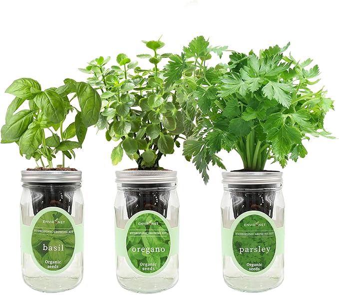 Hydroponic Herb Growing Kit Set, Self-Watering Mason Jar Herb Garden Starter by Environet