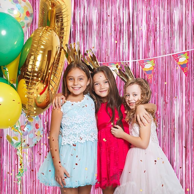 Pink Metallic Tinsel Foil Fringe Curtains, 2 Pack 3.3x8.3 Feet Party Streamer - Image 6