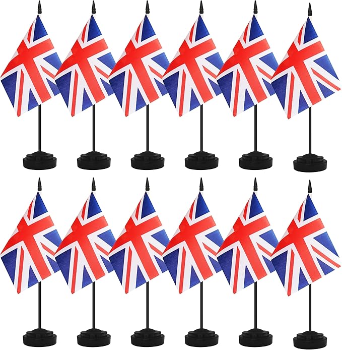 12 Pack UK Desk Flags, Britain Desktop Flag, Small Miniature Office Flags by Unknown