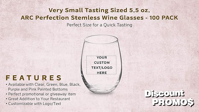 Custom Stemless Wine Glasses by ARC 5.5 oz. Set of 100, Personalized Bulk Pack - Image 2