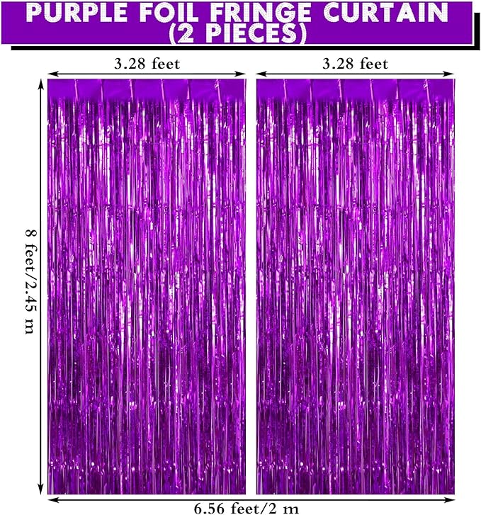2 Pack Purple Fringe Curtains Foil Shiny Fringe Backdrop Tinsel Door Streamers - Image 2