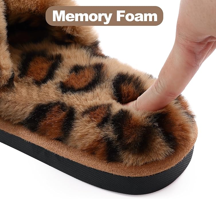Evshine Women's Fuzzy Slippers Cross Band Memory Foam House Slippers Open Toe - Image 5