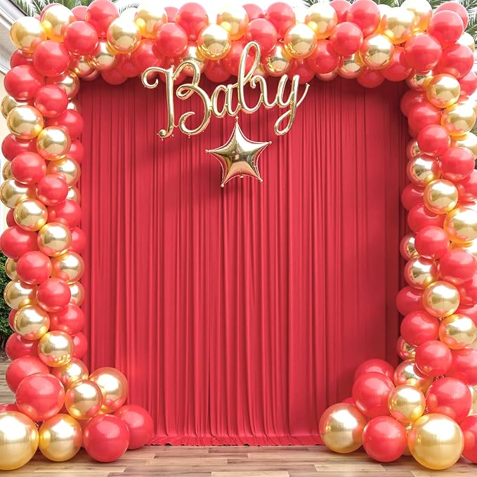 50ft x 15ft Red Wrinkle Free Backdrop Curtains - Image 3