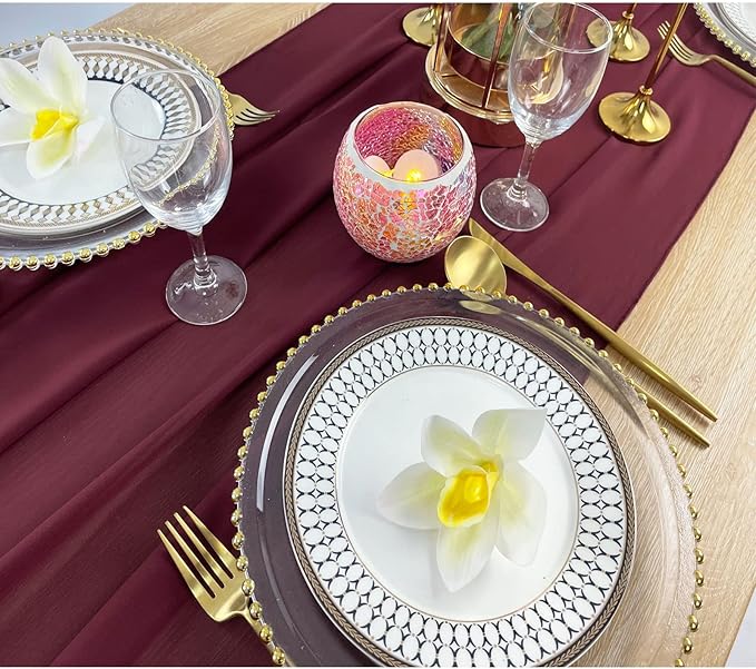EHLDekol 10ft Chiffon Table Runners 29x120 inches Romantic Sheer Wedding Table - Image 2
