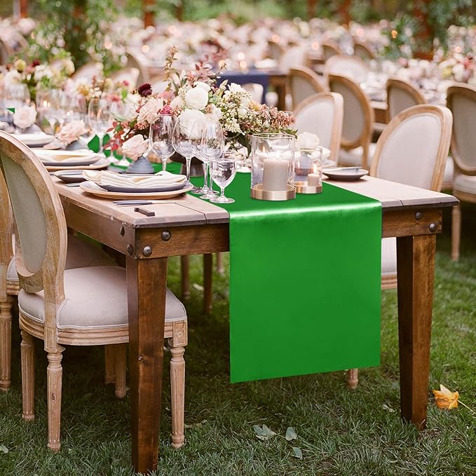 10 Pack Satin Table Runner 12 x 108 Inch Long Emerald Silk Table Runner - Image 2