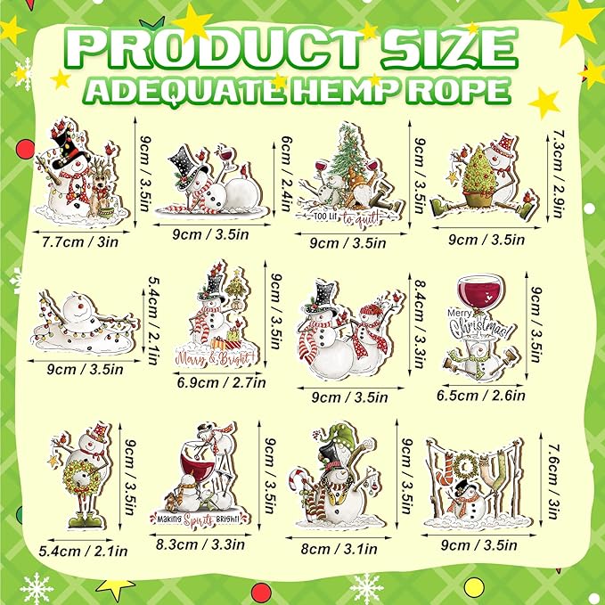 Suzile 36 Pcs Christmas Wooden Ornaments Cute Snowman Christmas Decoration - Image 3