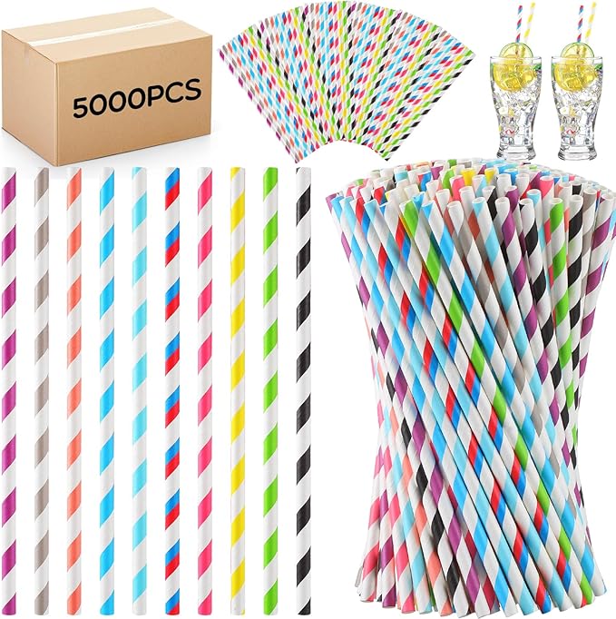 Eaasty 5000 Pcs Colored Paper Straws Bulk Disposable Striped Drinking Paper by Eaasty