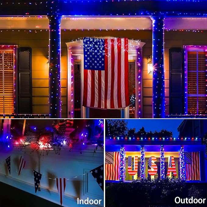 4th of July Decorations Lights Red White & Blue 100 Count 20 Feet Patriotic - Image 6