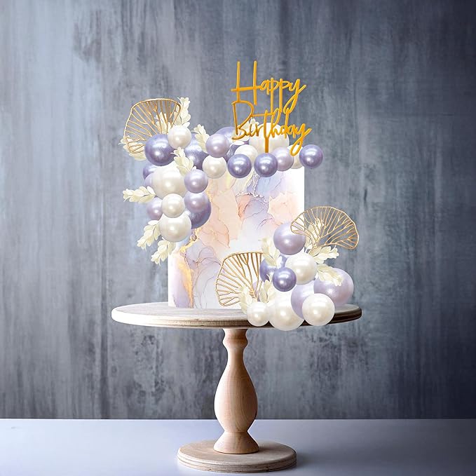 Gyufise 57Pcs Purple Balls Cake Topper Boho Grass Cake topper Pearl Balls - Image 4