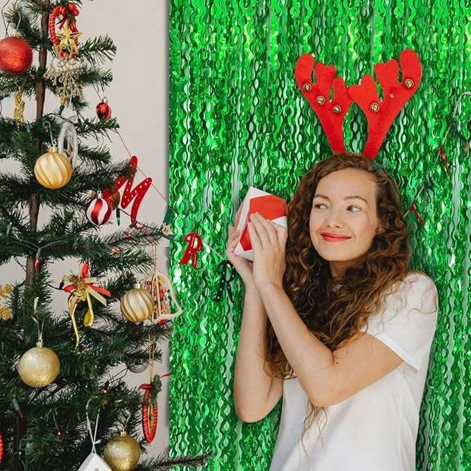 Green Streamers Foil Fringe Backdrop Curtains Photo Booth Props Tinsel Backdrop - Image 5