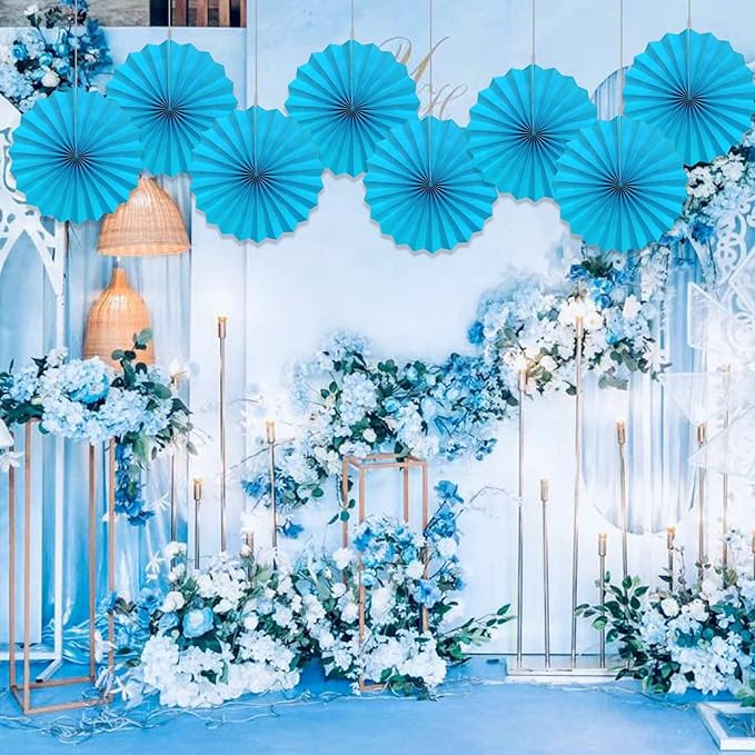 Blue Hanging Paper Fans, Party Decorations - Image 6