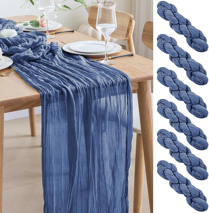 Asee'm 6pcs Cheesecloth Table Runner 120 Inches Long Blue Boho Gauze Cheese by Aseem