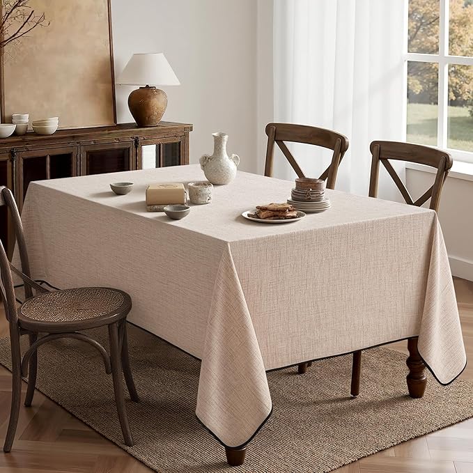 MIULEE Natural-Black Linen Tablecloth 60x104 Inch Rectangle Table Cloth - Image 6