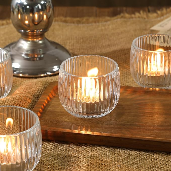 Set of 6 Ribbed Glass Votive Candle Holders, and Home Decor - Image 5