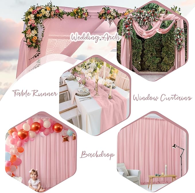 PARTISKY 10x7ft Dusty Rose Chiffon Backdrop Curtains, Wrinkle-Free Sheer Fabric - Image 2