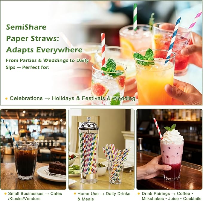 100 Pack Striped Paper Straws for Drinking– Sturdy & Non-Soggy – 100% - Image 5