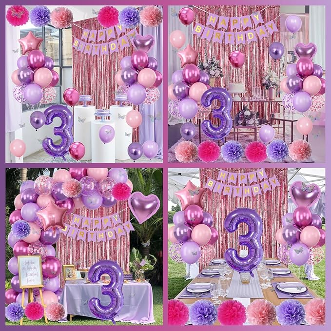 Pink Purple 3rd Birthday Party Decorations - Image 8
