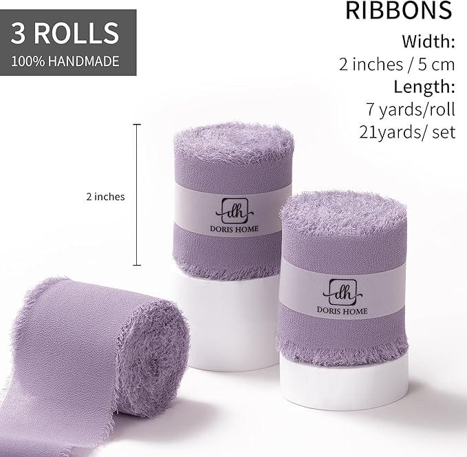 DORIS HOME Pastle Purple Chiffon Ribbon - Image 3