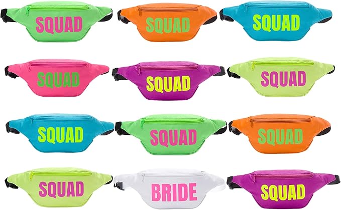 Bachelorette 80s Fanny Pack Set | 12 Pack | 1 Bride Fanny Pack and 11 Squad by PopFizzDesigns