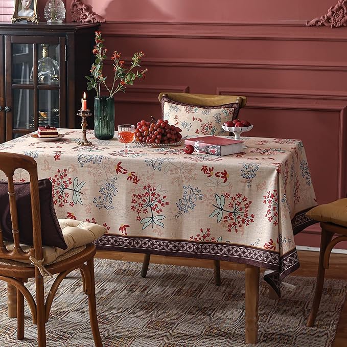patdrea Designer Linen French Long Rectangular Table Cloth, Vintage Red Floral - Image 8