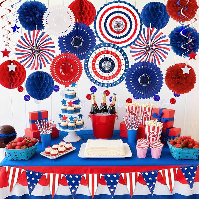 24PCS Patriotic Decorations 4th of July Decorations Set Red White Blue Hanging - Image 4