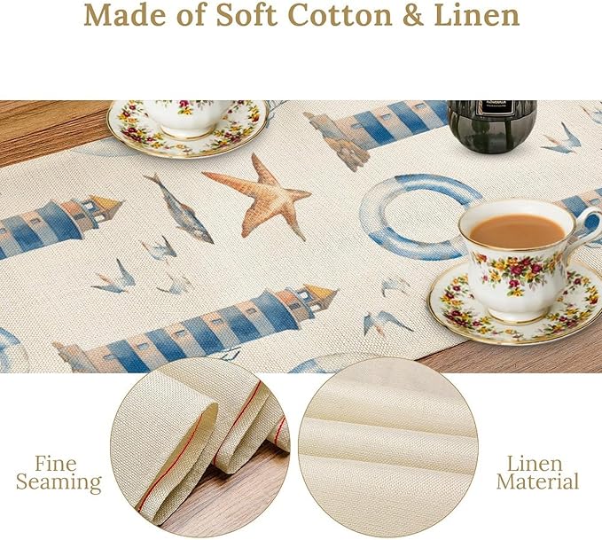 Blue Beach Table Runner, Tropical Ocean Coast Table Runner, Seashell Seasonal - Image 7