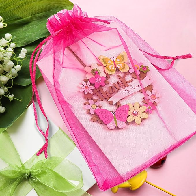 ANZNKU 50 Pack Hot Pink Organza Bags 6x9 inches, Jewelry Pouches Drawstring - Image 5