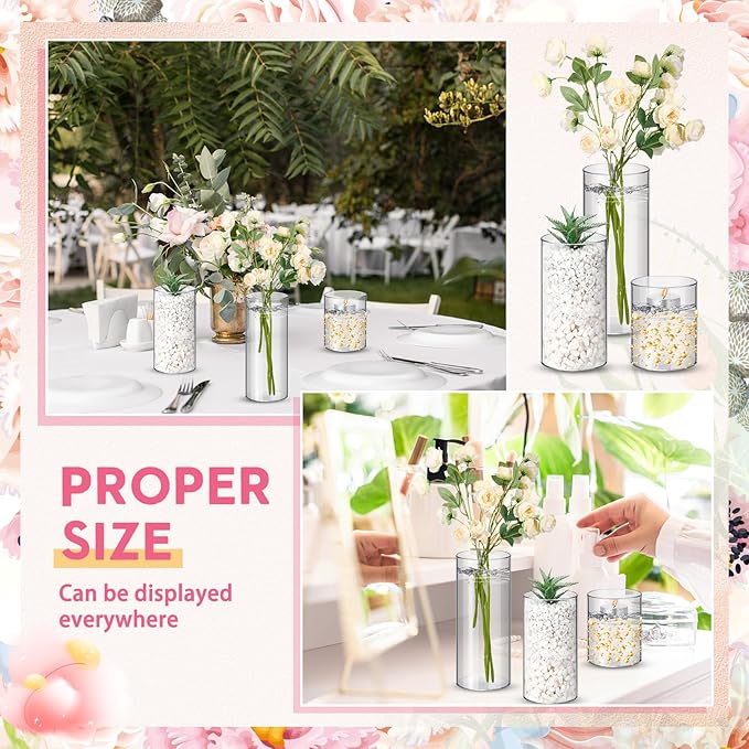 Nuogo 48 Pcs Plastic Cylinder Vases Tall Clear Flower Vases - Image 5