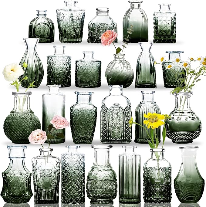 Glass Bud Vases Set, Vintage Clear Small Set by Unknown