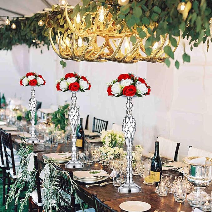 LANLONG 2pcs Metal Silver Candle Holders Road Lead Table Centerpiece Stand - Image 5