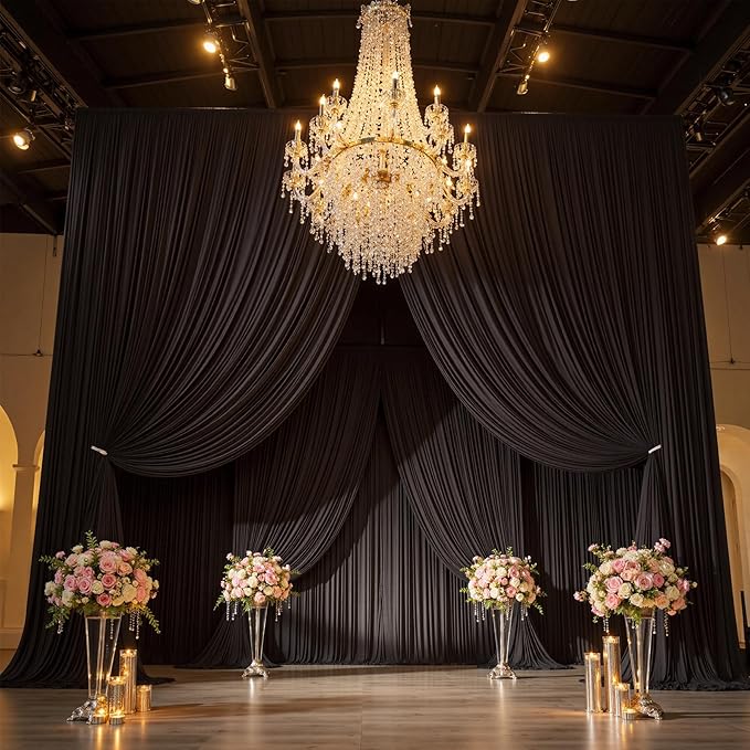 30ft x 15ft Black Wrinkle Free Backdrop Curtain - Image 6